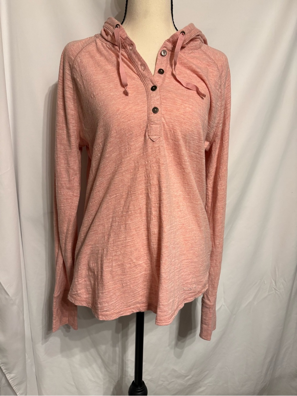 Carhartt Women’s Light Pink Hooded Henley Long Sleeve Top SZ M Granolagirl